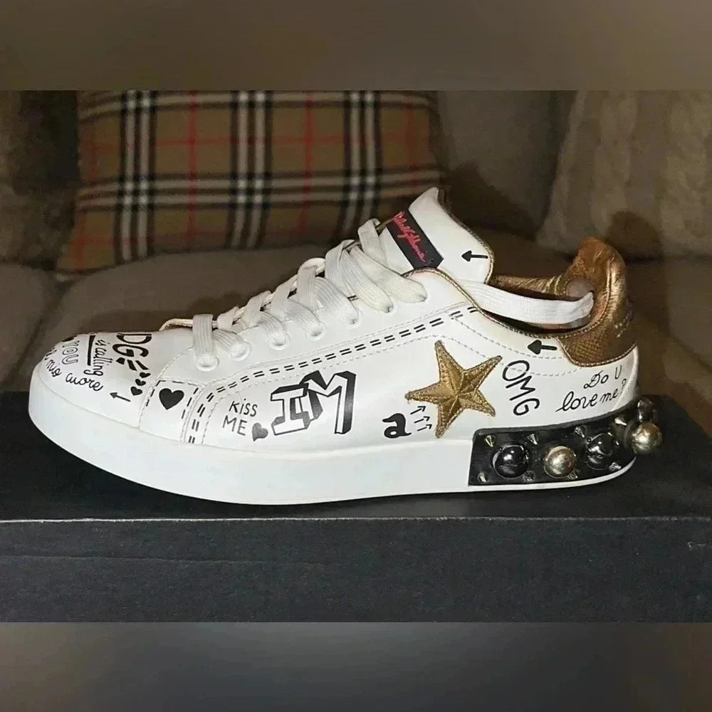 Dolce & Gabbana DG Portofino Designer White Leather Sneakers/Shoes Size 40 - Picture 8 of 16